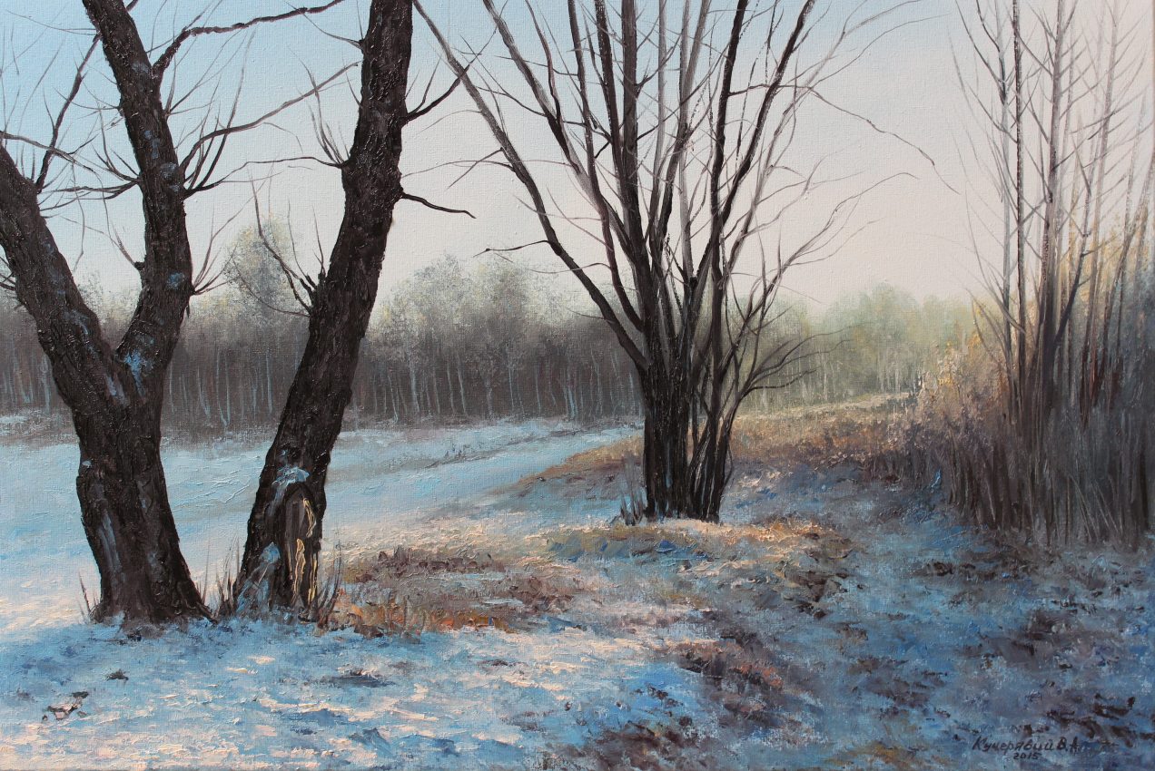 Frosty Evening — sunsets & dawns oil painting by Viktor Kucheryavyy, 