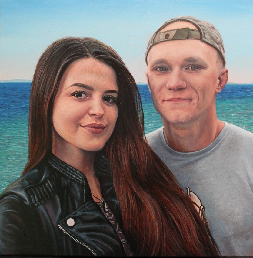 Young Couple at the Sea — portraits oil painting by Viktor Kucheryavyy, 
