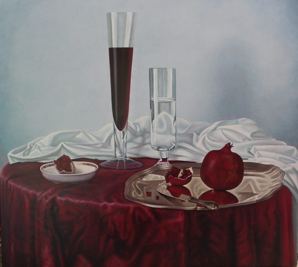 Pomegranate and Wine Glasses — copies oil painting by Viktor Kucheryavyy, 