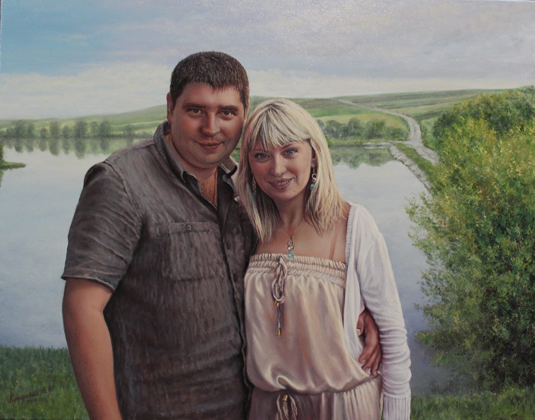 The Couple at the Lake — portraits oil painting by Viktor Kucheryavyy, 