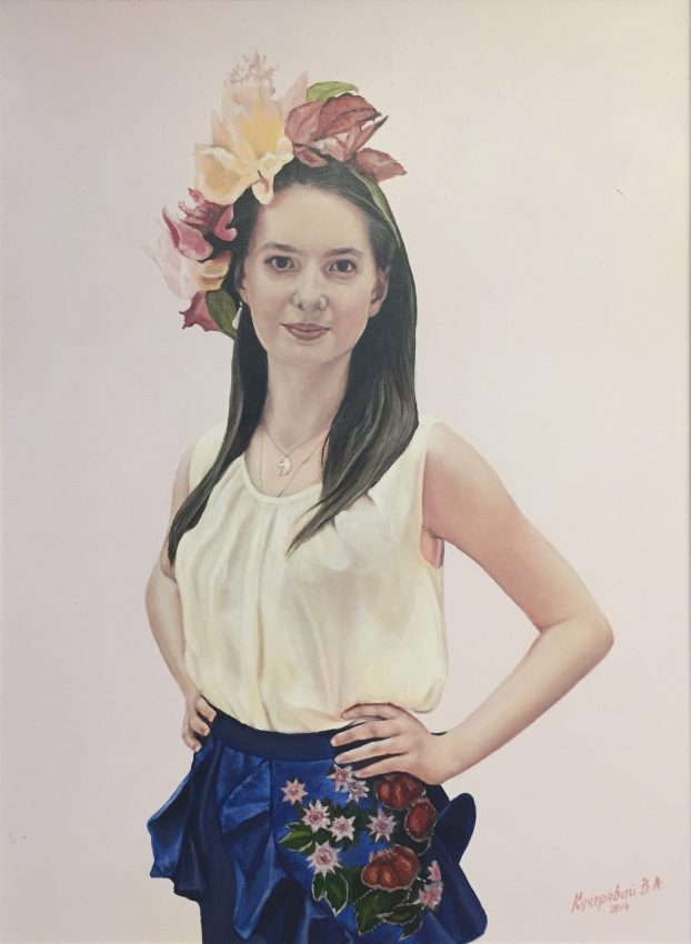 Girl with Flowers in Her Hair — original oil on canvas painting by Viktor Kucheryavyy